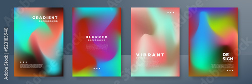 Blurred backgrounds set with modern abstract blurred color gradient patterns on white. Smooth templates collection for brochures, posters, banners, flyers and cards. Vector illustration.