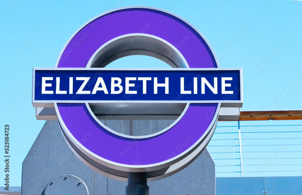 London, UK. 11th August 2022. The iconic London Underground tube station sign for the Elizabeth