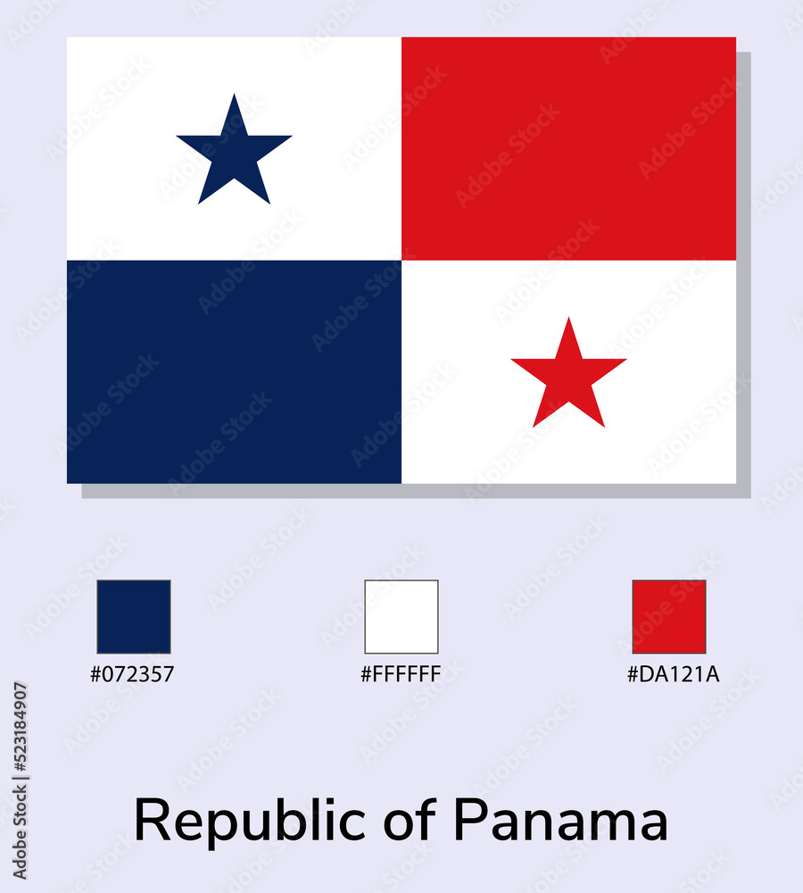 Vector Illustration of Republic of Panama flag isolated on light blue background. Illustration National Republic of Panama flag with Color Codes. As close as possible to the original.