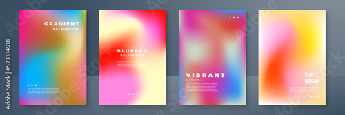 Blurred backgrounds set with modern abstract blurred color gradient patterns. Smooth templates collection for brochures, posters, banners, flyers and cards. Vector illustration.
