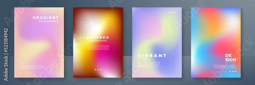 Blurred backgrounds set with modern abstract blurred color gradient patterns. Smooth templates collection for brochures, posters, banners, flyers and cards. Vector illustration.