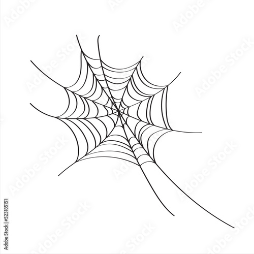Vector outline illustration of a simple Halloween spider web, isolated object on the white background, clipart useful for halloween party decoration, hand drawn image