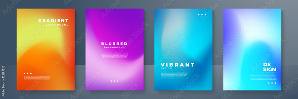 Fototapeta premium Blurred backgrounds set with modern abstract blurred color gradient patterns. Templates collection for brochures, posters, banners, flyers and cards. Vector illustration.