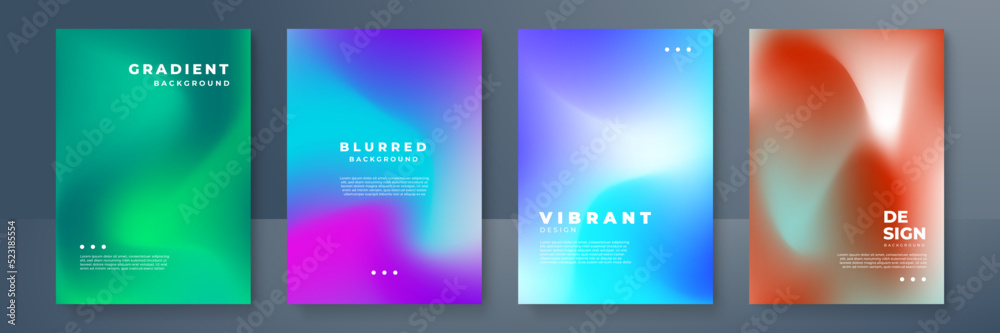 Blurred backgrounds set with modern abstract blurred color gradient patterns. Templates collection for brochures, posters, banners, flyers and cards. Vector illustration.