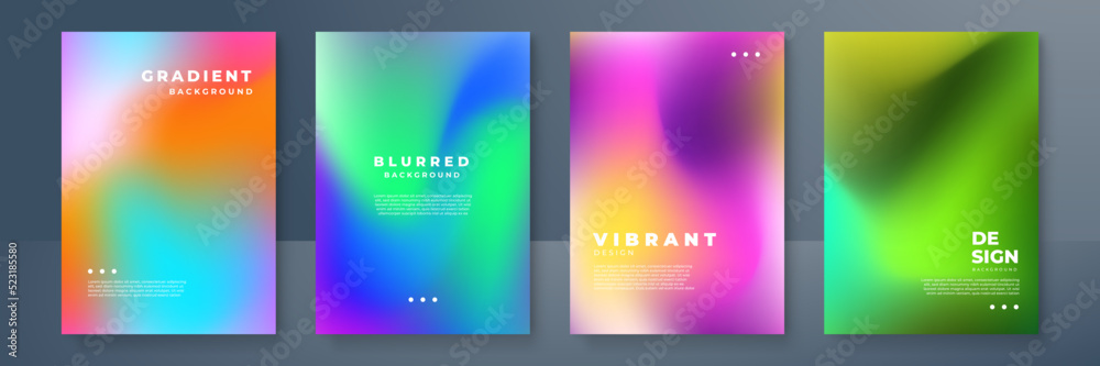 Blurred backgrounds set with modern abstract blurred color gradient patterns. Templates collection for brochures, posters, banners, flyers and cards. Vector illustration.