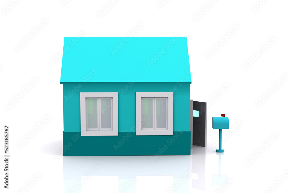 3d illustration. Stylized isolated house building with mailbox. 3d illustration. Stylized isolated house building with mailbox.