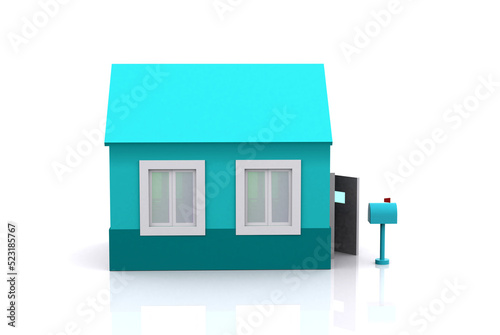 3d illustration. Stylized isolated house building with mailbox.