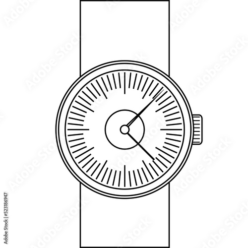 Analog wristband watch black white outline icon - vector illustration