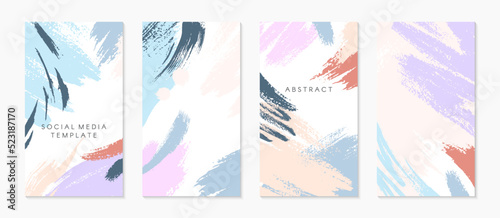 Set of editable insta story templates with copy space for text.Ig smm vector layouts with hand drawn brush strokes and textures.Trendy design for social media marketing,digital post,prints,banners.