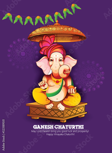 Happy Ganesh Chaturthi illustration of Lord Ganpati background for Ganesh Chaturthi festival of India