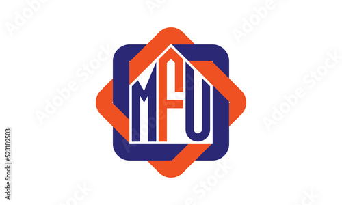 MFU three letter real estate logo with home icon logo design vector template | construction logo | housing logo | engineering logo | initial letter logo | minimalist logo | property logo | photo