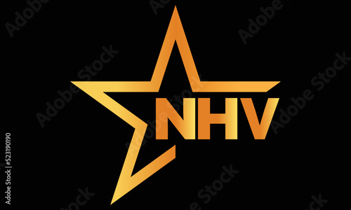 NHV golden luxury star icon three letter logo design vector template. royal logo | luxury logo | jewelry logo | premium logo | iconic logo | Victoria logo | photo