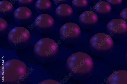 abstract color background with spheres and balls, 3D rendering, top view