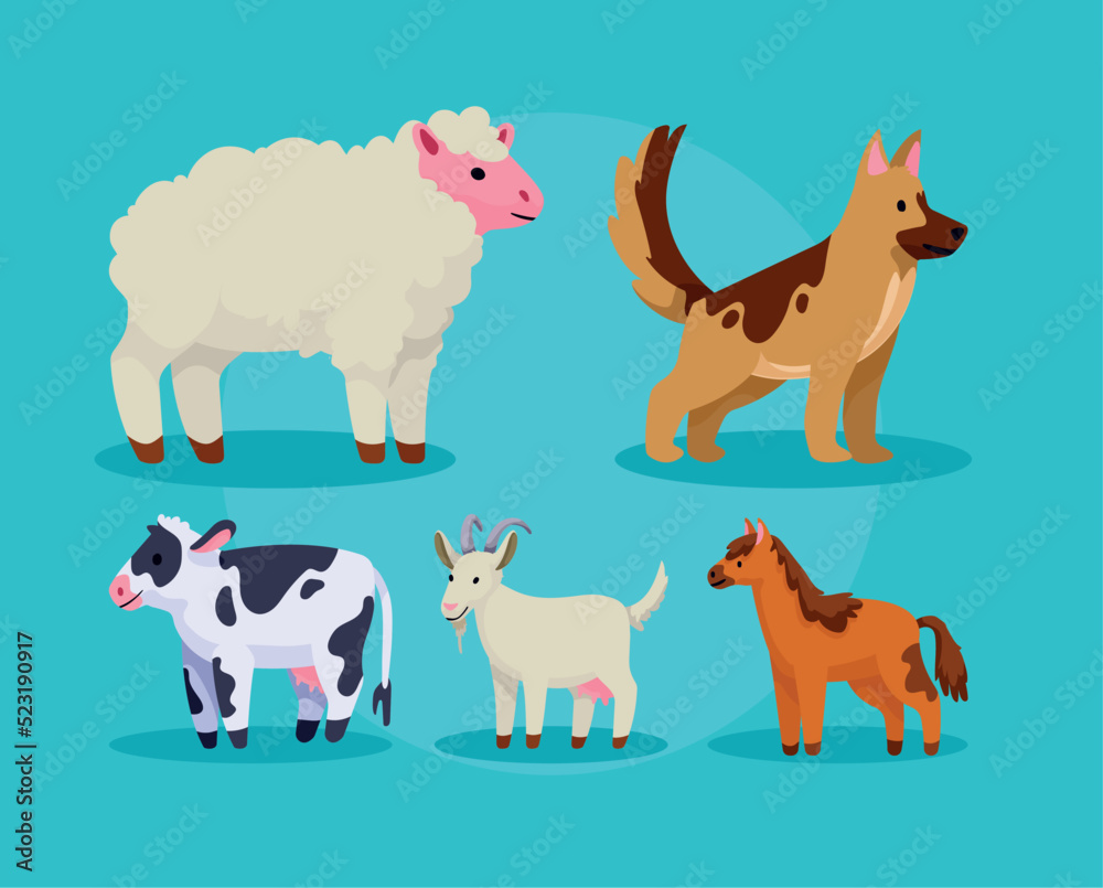five farm animals icons