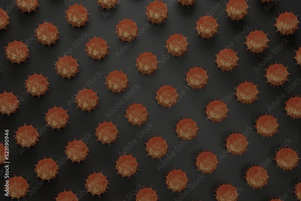 Fototapeta premium coronavirus on black, treatment covid 19, Omicron, 3D renedring, top view