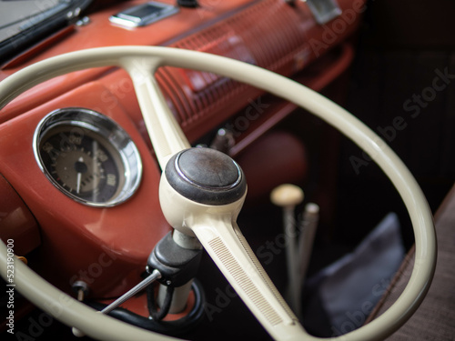 Dashboard and steering wheel of old-timer car © wlad074