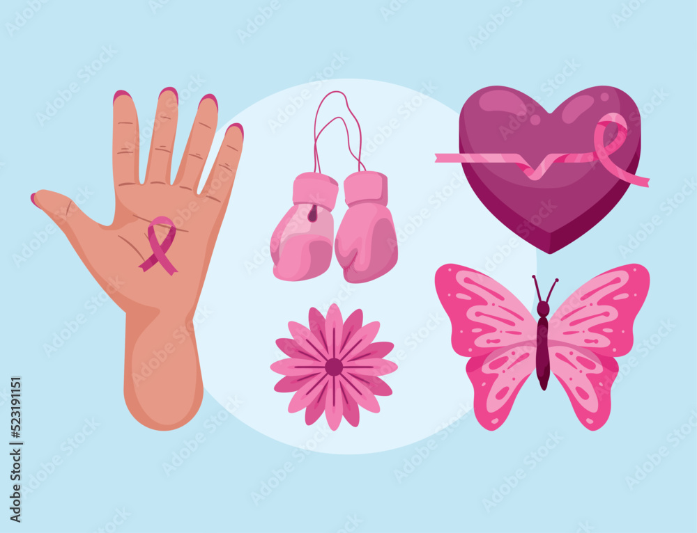 five breast cancer awareness icons