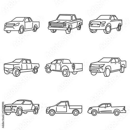 Thin line icons set,transportation,Pickup truck,vector illustrations