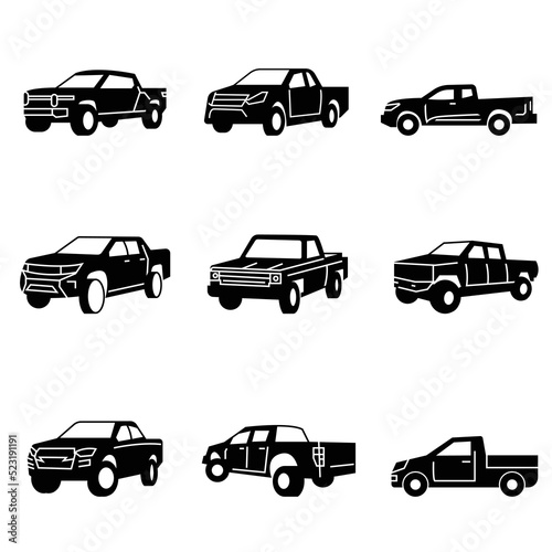 Solid icons set,transportation,Pickup truck,vector illustrations