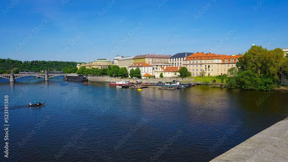 View on city on Vltava river in Prague