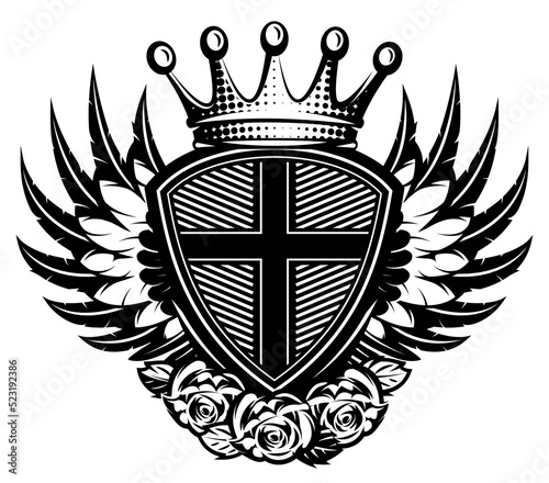 Vector editable template with christian cross on shield. Church symbol on Golgotha