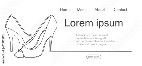 Continuous line drawing of women's high heel shoes. Can used for logo, emblem, slide show and banner. Illustration with quote template. 