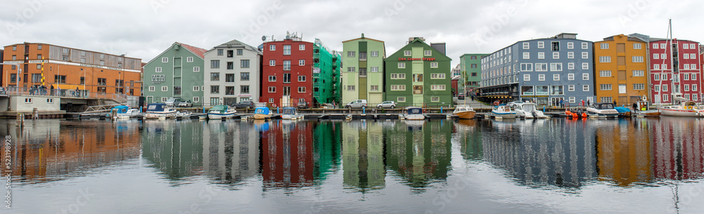 Trondheim Havn (harbour, harbor) at River Nidelva and Søndre gate Trondheim Trøndelag in Norway (Norwegen, Norge or Noreg)