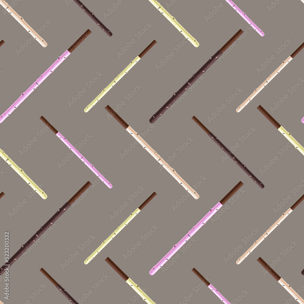 Sticks-cookies in strawberry, banana, white and dark chocolate. Seamless pattern. Vector Sticks-cookies in strawberry, banana, white and dark chocolate. Seamless pattern. Vector
