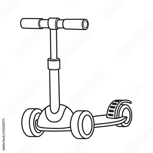 Children's tricycle scooter linear drawing for coloring isolated on white background for coloring