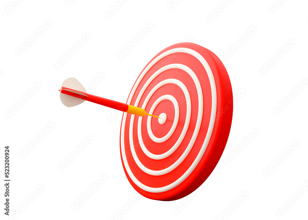 3d target board icon on isolated background. Hit right on target. Red aim, arrow, Idea concept. 3d rendering illustration. 3d target board icon on isolated background. Hit right on target. Red aim, arrow, Idea concept. 3d rendering illustration.