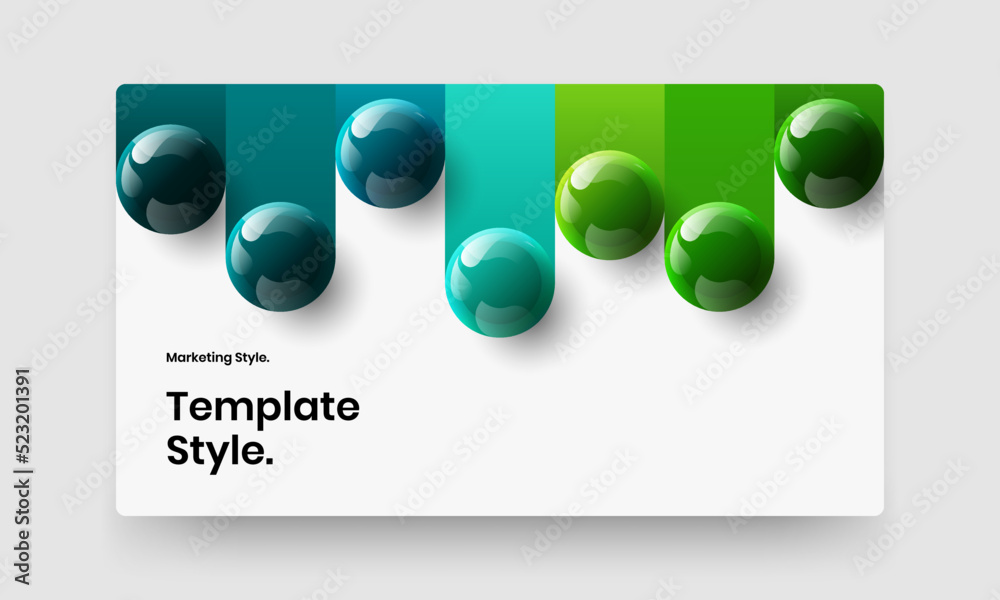 Vivid realistic balls leaflet concept. Amazing horizontal cover vector design layout.