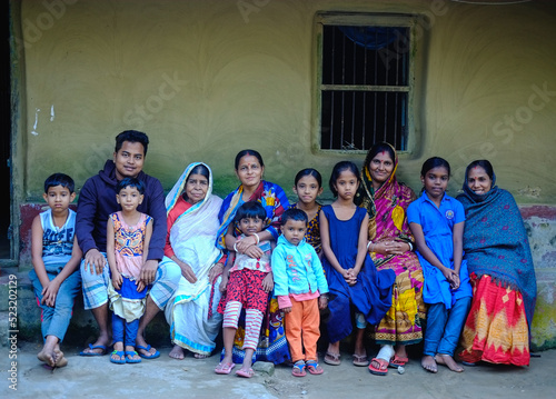 Fotografía South asian combined family photo, a group of Bangladeshi hindu religious villag