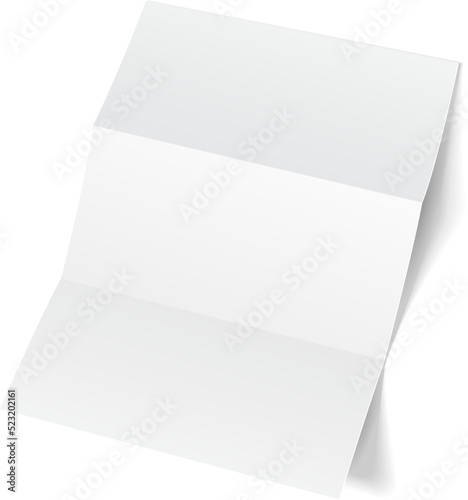 Blank Trifold Paper Leaflet, Flyer, Broadsheet, Flier, Follicle, Leaf A4 With Shadows. On White Background Isolated. Mock Up Template Ready For Your Design. Vector EPS10