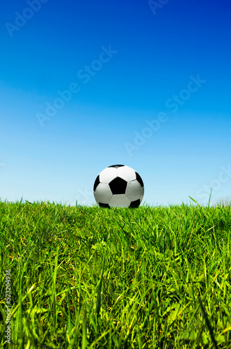 Soccer ball on a pitch -, low angle view