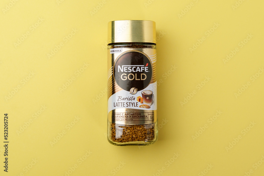 Tyumen, Russia-June 30, 2022: Nescafe Gold Barista Latte Style is a ...