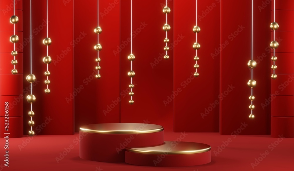 3D rendering of blank product background for cream cosmetics Modern red podium background 3D rendering of blank product background for cream cosmetics Modern red podium background