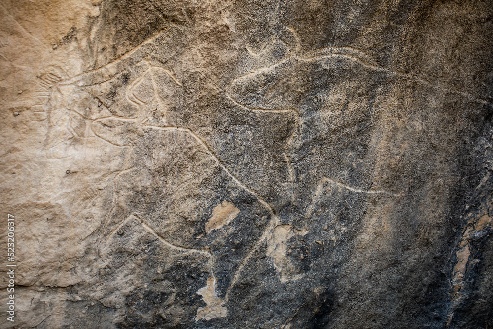 Aincent patterns on rocks in National Historic Museum at Gobustan Azerbaijan Aincent patterns on rocks in National Historic Museum at Gobustan Azerbaijan