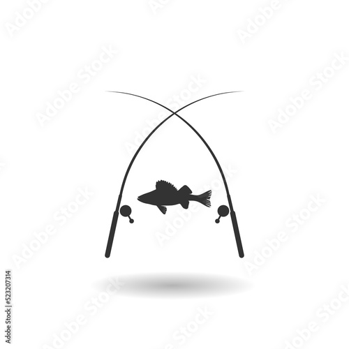 Two crossed fishing rods icon with shadow