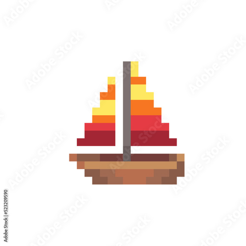 Boat pixel art icon. Isolated vector illustration. 8-bit sprite. Design stickers, logo, mobile app.