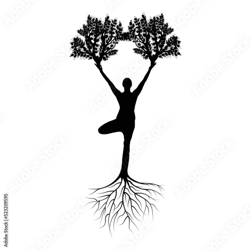  Yoga pose with tree root vector. Meditation vector