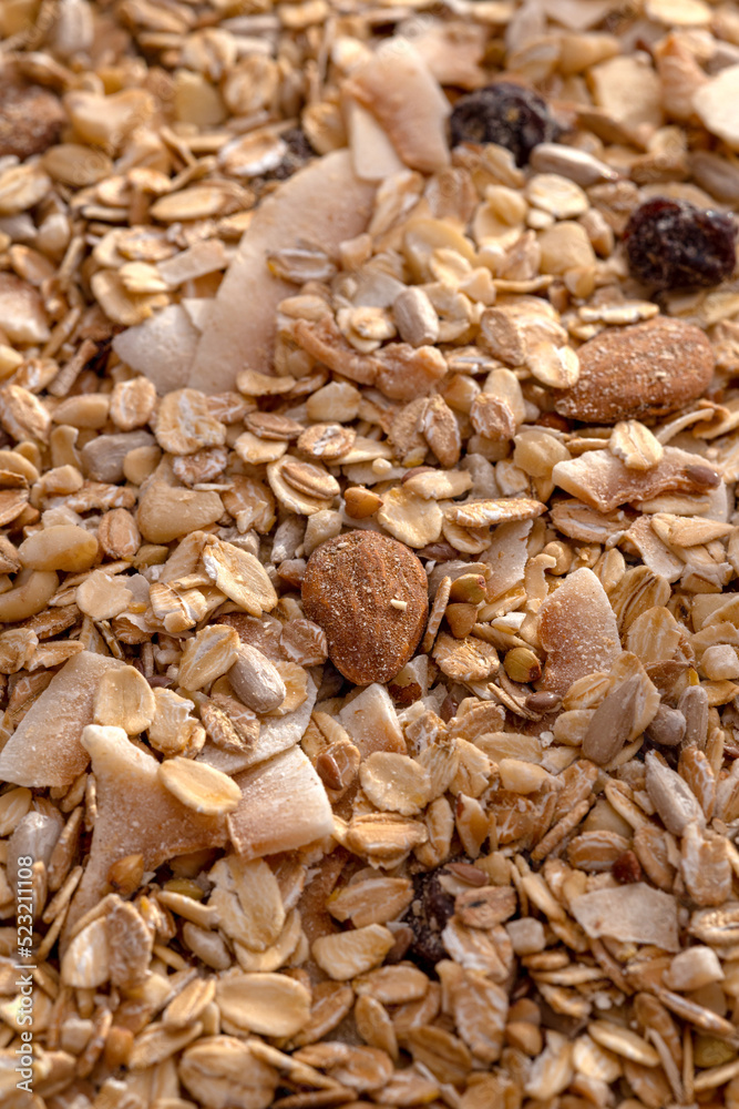 Healthy homemade cereal granola muesli with oats, nuts, dry berries. Healthy homemade cereal granola muesli with oats, nuts, dry berries.