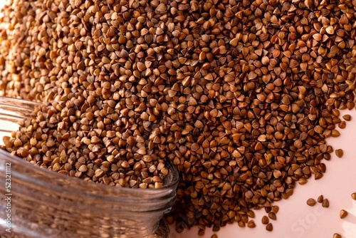 Buckwheat texture background. Natural healty food, vegan diet.