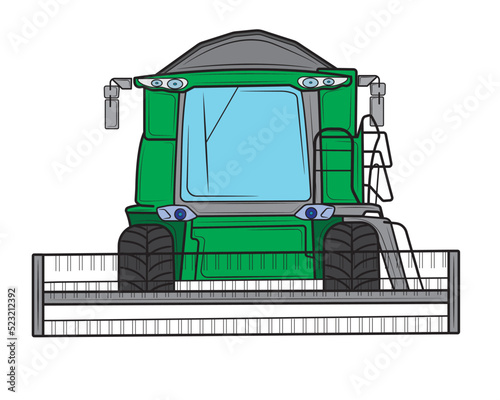 Vector harvester at harvest in isolate on white background.Side view.Wheat harvesting process.