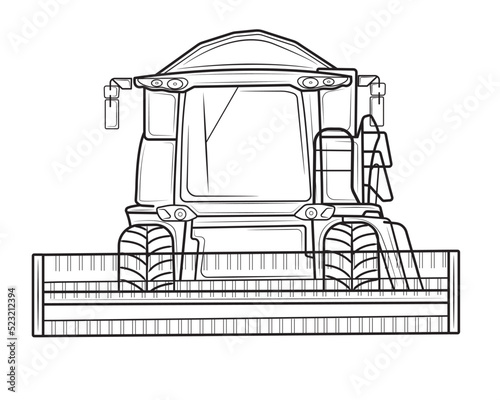 Vector harvester at harvest in isolate on white background.Side view.Wheat harvesting process.