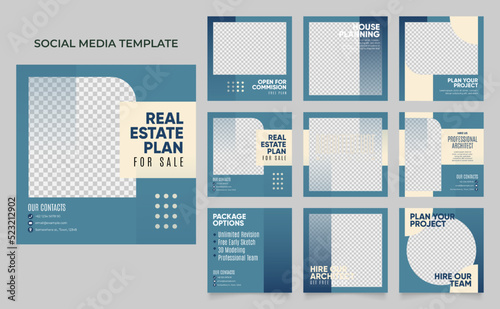 social media template banner house architecture service promotion. fully editable instagram and facebook square post frame puzzle organic sale poster