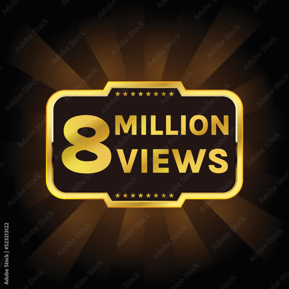youtube 8 million views or 8m views banner vector
