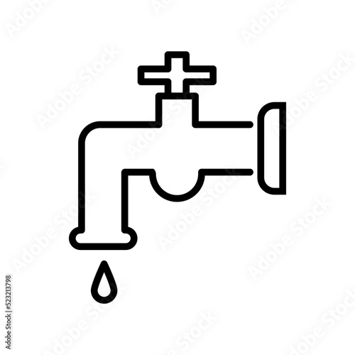 Simple water tap icon. Faucet and water drop. Vector.
