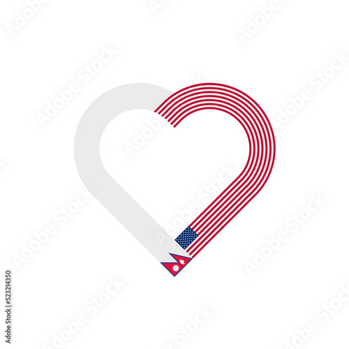 unity concept. heart ribbon icon of nepal and united states flags. vector illustration isolated on white background