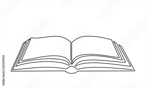 Continuous one line drawing of an open book. Vector illustration of back to school, educational supplies.