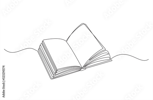 Continuous one line drawing of an open book. Vector illustration of back to school, educational supplies.
